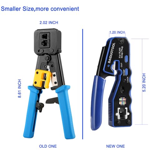 RJ45 Crimp Tool Kit Pass Through Crimper Cutter for Cat5 Cat5e Cat6 Cat6a 8P8C Modular Connector All-In-One Cat6 Crimping tool Etrhernet Crimper Tool and Tester(9V Battery Not Included) 670 Rj45-8P Crimping Tool Kit