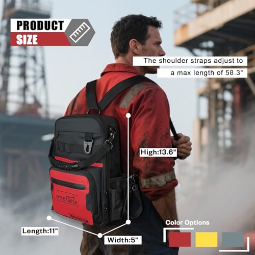 MELOTOUGH Small Tool Backpack for Men 30 Multi-Storage Pockets Heavy Duty Tool Bag Backpack, Electrical Tape Holder Tape Thong with Trigger Snap Hook for Tool Belt, Tool Pouch, Tool Bag