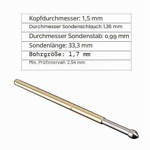 Pogo Pins, Pack of 100 P100-E2 Spring Contact with 1.5 mm Diameter and Tapered Head, Ideal for Electronics Testing, Test Tools, LED Assembly and Measuring Applications, Precise and Reliable