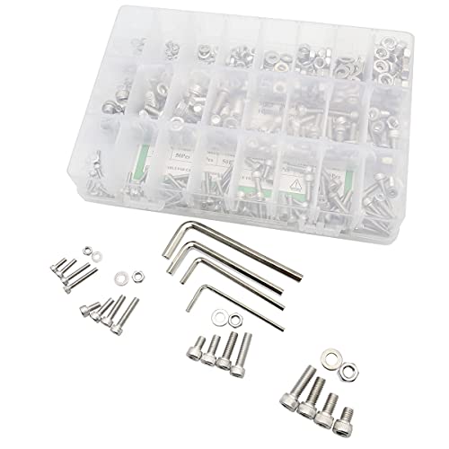 560 Pieces M3 M4 M5 M6 304 Stainless Steel Hex Socket Head Cap Bolts Screws Nuts Washers Assortment Kit with Hex Wrenches