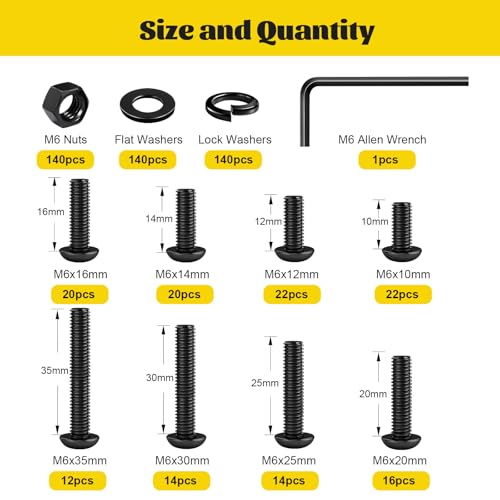 288PCS Metric M6 M8 M10 Flange Head Bolts Assortment Kit & 560PCS M6 Hex Socket Button Head Bolt Assortment Kit Black Zinc Plated for DIY, 3D Printer
