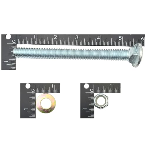 1/2"-13 x 5-1/2" Grade 8 Carriage Bolts (4-Pack) – Heavy-Duty Coarse Thread Bolts with Washers and Nylon Lock Nuts – Round Head Square Neck SAE J429 5.50" Clear Zinc Trivalent Finish Bolts, Washers, Nuts 4
