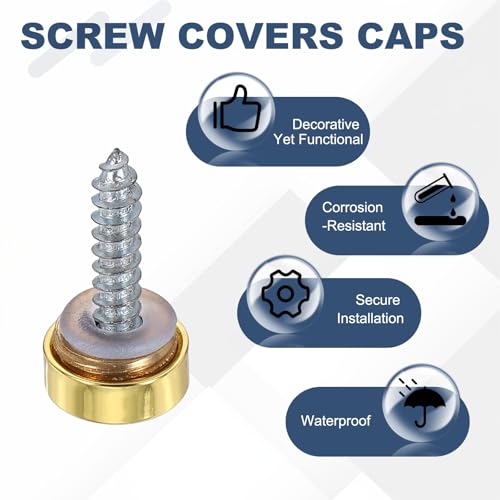 uxcell 20Pcs Screw Covers Caps, Brass Dome Mirror Screws Decorative Caps Cover Nail Fasteners for Sign Advertising Hardware Construction, 10mm Diameter, Polished Gold 20