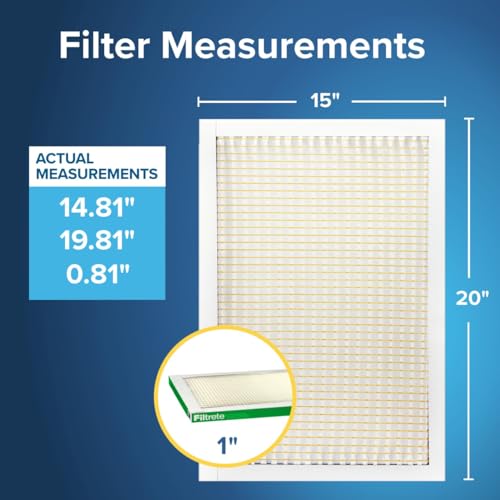 Filtrete 15x20x1 AC Furnace Air Filter, MPR 700, MERV 8, Tough on Pollen, Easy on Airflow, 3-Month Pleated 1-Inch Electrostatic Air Cleaning Filter, 6-Pack (Actual Size 14.81 x 19.81 x 0.81 in)