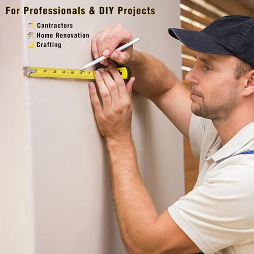 5 Pack Tape Measure 25 ft, Easy Read Measuring Tape with Fractions 1/8, Retractable 25-Foot by 1-Inch Blade with Durable Coating & Impact-Resistant Case for Contractors & DIY