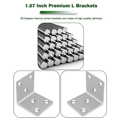 40PCS L Brackets 1.5X1.5X0.08IN 304 Stainless Steel Corner Braces 1.57X1.57X0.08IN