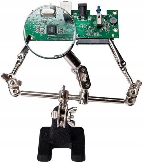 Retoo soldering aid third hand with 2.5X magnifying glass and 2 helping hands, soldering station with magnifying lamp and 2 flexible metal arms for craft lovers, welders, jewelry makers, soldering iron station, soldering accessories