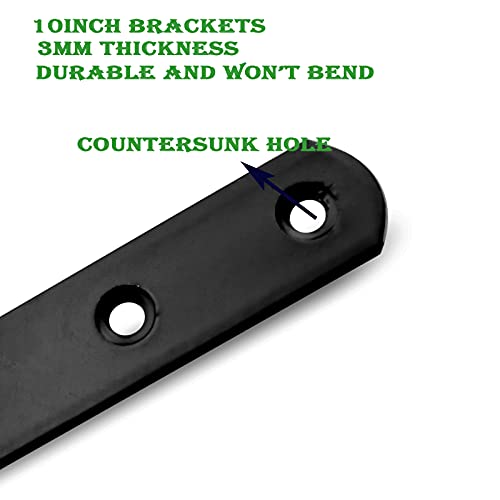 12Pack Straight Brackets Black Mending Plate 10In Metal Brackets for Brace 12 Inch (12 Pack)