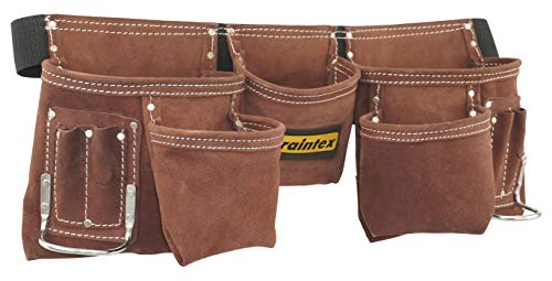 Graintex 11 Pocket Suede Leather Tool Belt/Tool Bag/Work Apron, 2 Hammer Loops, Adjustable Belt | Construction, Carpenter, Roofing, Drywall, Electrician, Gardening, DIY (Coffee Brown, 11 Pockets) Coffee Brown Fits waist size 28" to 50"
