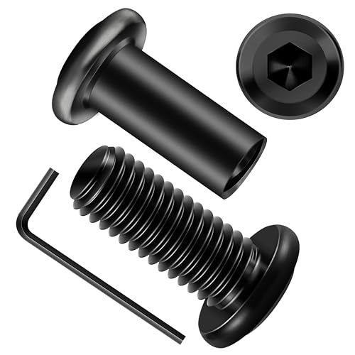 Mywish M8 x 20mm 50Pcs Flat Head Hex Socket Cap Screws Bolts & M8 x 20mm 20Set Flat Head Hex Socket Cap Screws Bolts with Barrel Nuts, 304 Stainless Steel Furniture Bolts Full Thread, Black Oxide & He