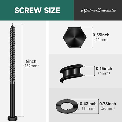 (8Sets) 3/8" x 6" Hex Head Lag Bolts & 46Pcs 3/8" Hex Head Lag Bolts Screws Assortment Kit, Heavy Duty Lag Screws with Washers, 304 Stainless Steel 18-8, 3/8 Bolt for Wood