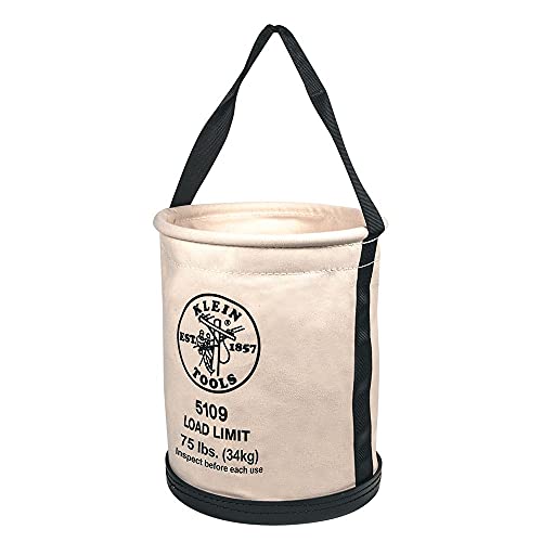Klein Tools 5109 Canvas Bucket, Wide-Opening Straight-Wall Tool Bucket with Black Molded Bottom, 75-Pound Load Rated & 5139 Zipper Bag, Canvas Tool Pouch 12.5 x 7 x 4.25-Inch