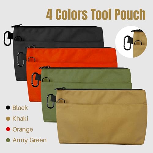 5-Piece Tool Organizer Set – 4 Pack Small Tool Pouch Bags + 1 Portable Small Tool Hand Bag with Shoulder Strap, Heavy Duty Waterproof Oxford Tool Bag Combo for Electricians, Carpenters, Mechanics, DIY