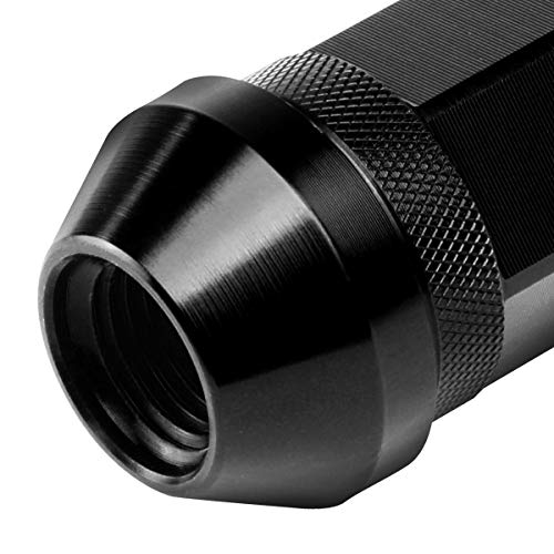 J2 Engineering 7075-T6 Aluminum M12 x 1.25 20Pcs 60mm Tall Open-End Lug Nut w/Adapter Key Black