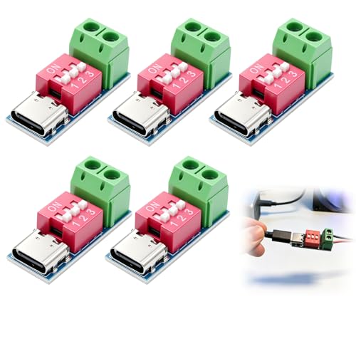 Pack of 5 USB C PD/QC Trigger Board Module, USB C Test Device with DIP Switch 5V/9V/12V/15V/20V, Step-Down Converter Module, Power Delivery Boost Module 100W for USB C Tester, Electronic Tests, Quick | Type C Module Power Delivery Boost 100W for DIY El...