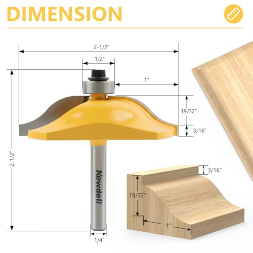 Newdeli 5Pcs Cabinet Door Router Bit Set 1/4" Shank Raised Panel Router Bits Tongue and Groove Router Bit Set Ogee Rail and Stile Router Bits Cabinet Making Tools