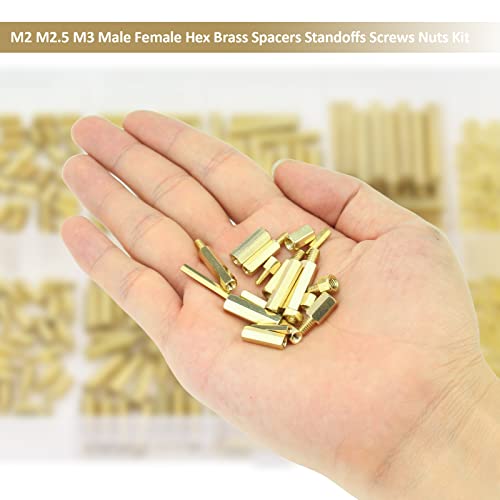 421 Pieces M2 M2.5 M3 Male Female Hex Brass Standoffs Spacers Screws Nuts Kit, Kindroufly Brass Standoffs Assortment Kit for PCB Motherboard M2 M2.5 M3 Brass Standoffs