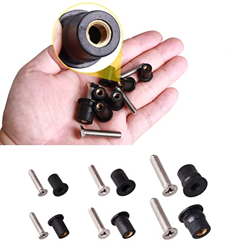 WEDAMER 54 Pairs Neoprene Well Nuts Kit M4 M5 M6 with Stainless Steel Screw M5 Rubber Well Nuts Kayak Brass Copper Bolts Well Nut Kit for Kayak Motorcycle Boat Marine Windscreen Accessories (M4 M5 M6)