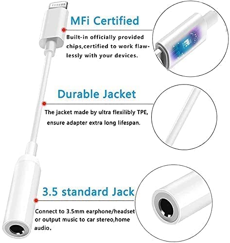 Apple MFi Certified 3 Pack Lightning to 3.5 mm Headphone Jack Adapter, iPhone Audio Dongle Cable Earphones Headphones Converter Compatible with iPhone 14 13 12 Pro 11 Pro X XR XS XS Max 8 7