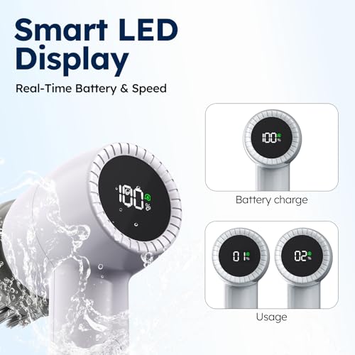 Electric Spin Scrubber Cordless, 5 In 1 Waterproof Cordless Electric Cleaning Brush with LED Display, Floor Scrubber with 2 Speeds 5 Brush Heads for Bathroom Tub Wall Kitchen Tile Car(White) White