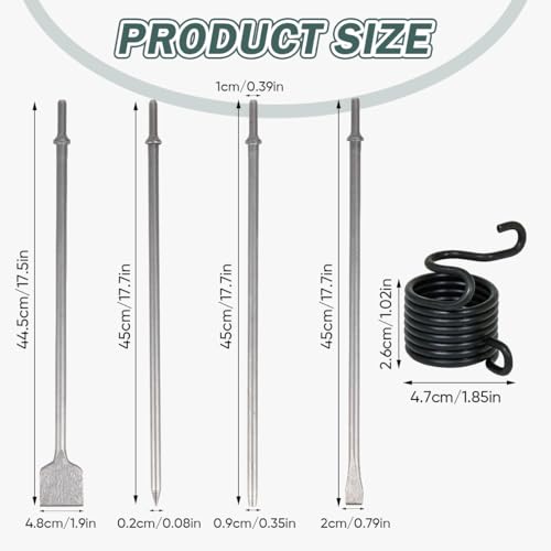 4Pcs Air Hammer Chisel Bits, 17.7 Inch Long Air Flat Chisels, Pneumatic Cold Chisel and Taper Punch, 2 Inch Wide Air Scraper Hammer Attachments for Concrete and Tile (17.7 Inch)