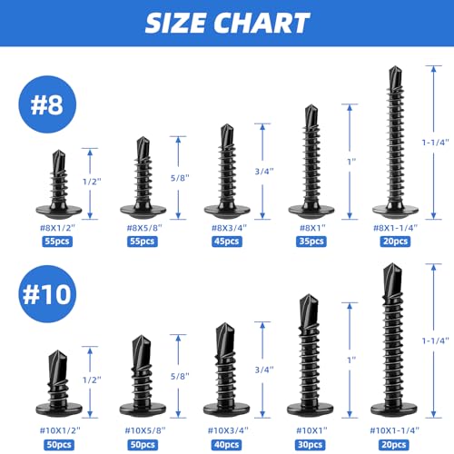Besitu 430Pcs Silver Self Tapping Screws for Metal and 400Pcs Black Self Tapping Screws Sheet Metal Screws Bundle