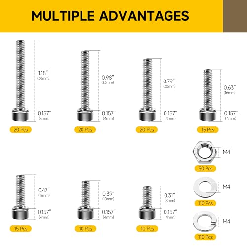 Mywish 900Pcs Black Oxided Steel M3 M4 M5 M6 Metric Screws Assortment & 380Pcs M4 Screw Nuts and Bolts Assortment Kit, Hex Socket Head Bolts and Nuts