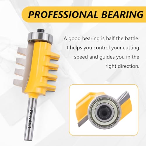 Newdeli 45 Degree Lock Miter & Tongue and Groove & Finger Joint Router Bit Set - 1/4 Inch Shank Woodworking Milling Cutter Tool 4-Piece Set
