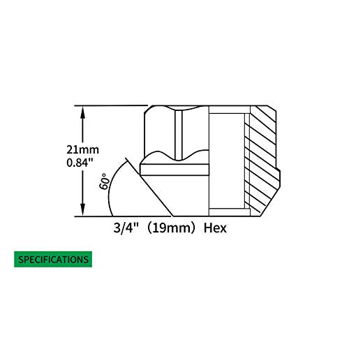 HICKS M14x2.0 Zinc Finish Open-end Acorn Bulge Lug Nuts Set 19mm (3/4") Hex, 21mm (0.84”) Height, Set of 32