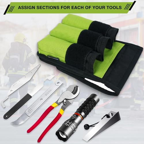 MELOTOUGH Firefighter Bag Fireman SCBA Air Respirator Tool Storage Bag + 7-Pocket Firefighter Tool Pouch with Carry Handle and Flap, Fits in Bunker Gear Pocket, Firefighter Pants,Lime