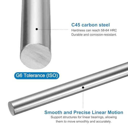 sourcing map 2 Pcs Linear Motion Rod Shaft Guide 8mm x 450mm (0.315" x 17.72") Hardened Chrome Plated Steel Linear Rail Rod for 3D Printer, CNC Machine