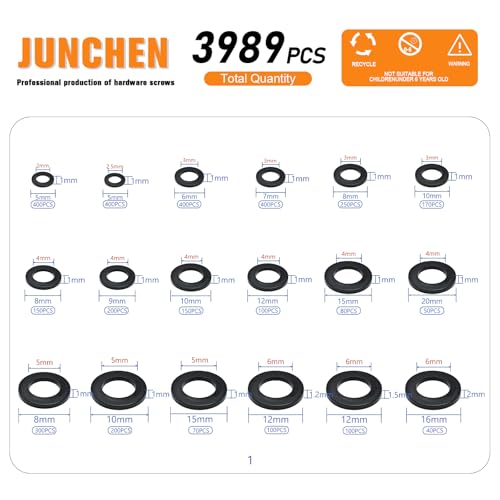 JUNCHEN 7978pcs Large Flat Washers Spacers,36 Sizes Flat Washers Assortment Kit,Nylon Washers for Screws