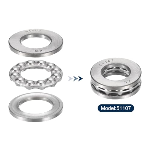 HiPicco Thrust Ball Bearings, 4pcs 51107 Plane Axial Ball Bearing 3-in-1, 35mm x 52mm x 12mm Chrome Steel ABEC3 Single Row Roller