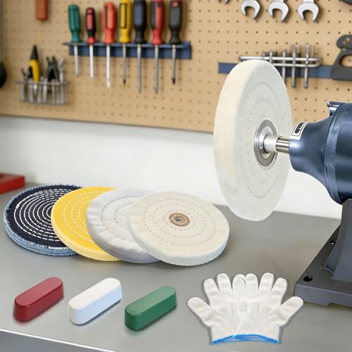 8Pcs 6 Inch Polishing Buffing Wheel Kit for Bench Grinder