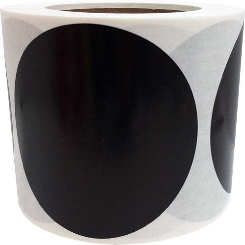 Black Color Coding Labels – 4 Inch Round Circle Dots, 500 Total Adhesive Stickers on a Roll for Inventory, Organization, Warehouse, and Retail – Made in the USA