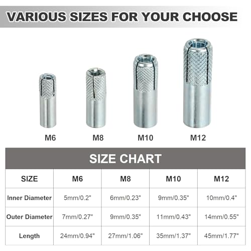 PATIKIL M12 Drop-in Anchors, 25 Pcs Zinc Plated Carbon Steel Solid Knurled Concrete Anchors Internal Forced Expansion Screw Bolts for Solid Concrete Drywall, Silver