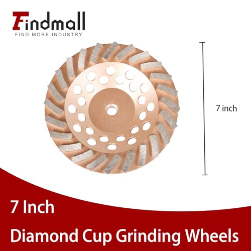 findmall 7 Inch 24 Turbo Diamond Segments 5/8 Inch -11 Arbor Grinding Wheels Diamond Cup Grinding Wheels Fit for Concrete and Masonry Available