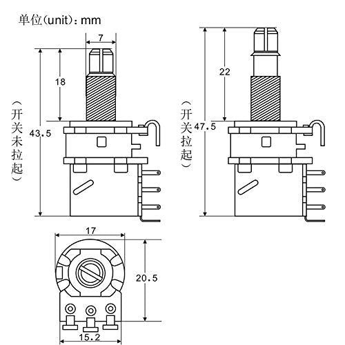 FLEOR B500K Push Pull Potentiometer Linear Taper Pots 18mm Long Split Shaft for Electric Guitar Control Switch Parts, 2 Pack Long Shaft