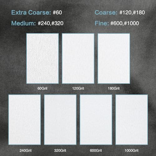 White Dry Sandpaper 55 Sheets 9x11, 60-1000 Grit Wood Metal Painted Surfaces