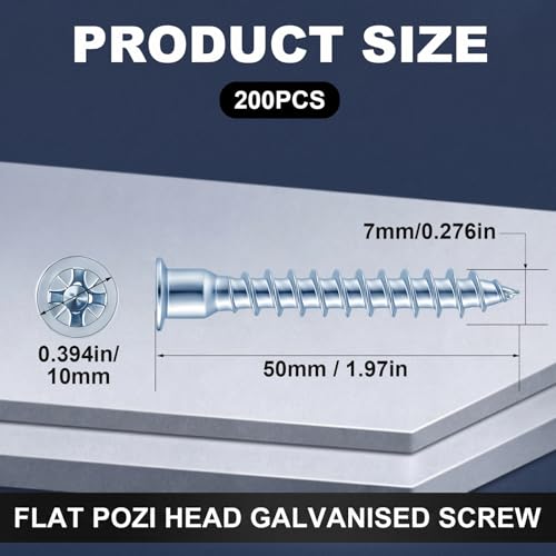 Blulu 200 Pcs 7 mm x 50 mm Confirmat Screws, Flat Head, Pointed Tail