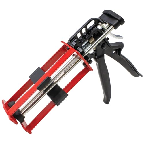 LAUCO Dual Cartridge Epoxy Gun 200 ml – Manual 1:1 and 2:1 Adhesive Applicator for Panel Bonding, Structural Epoxy, Fillers, and Plastic Repair (33093) Red