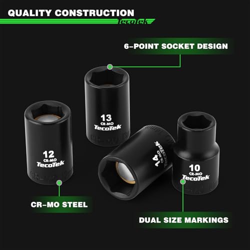 TecoTek 16-Piece 3/8" Drive Shallow Magnetic Impact Socket Set, Metric, 7mm-19mm, 6 Point, CR-MO, Magnetic Socket with Universal Joint & Extension 3/8" Drive Metric