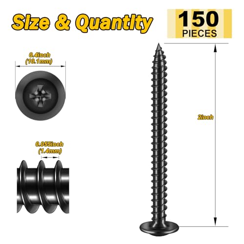 Mywish (8 Sets) 1/2-13 x 2 Carriage Bolts &150Pcs #8 × 2" Black Screws for Wood, Phillips Truss Head Wood Screws, Quick Metal Self Tapping, Carriage Bolts Screws Round Head Square Neck and Hex Nuts &