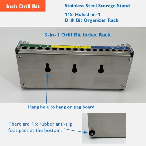 118-Hole 3-in-1 Drill Bit Index,Empty Drill Bit Organizer Holder/Case