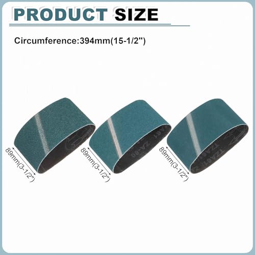 HARFINGTON 3-1/2 x 15-1/2 Inch Sanding Belts, 15 Pcs 60/80/120 Grit Zirconia Abrasive Belt Sander File Belt for Woodworking, Metal Polishing, Knife Sharpener 3-1/2 x 15-1/2 Inch(60/80/120 Grits) Green(zirconia)