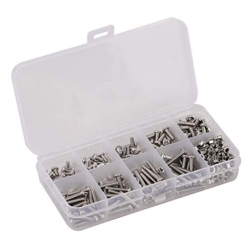 340pcs 304 Stainless Steel Cross Recessed Screw M3 Cross Screw Nuts A Variety of Length Options Hex Nut Combination