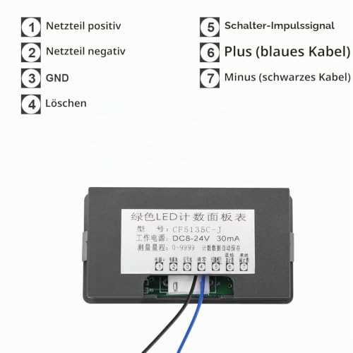 4-Digit Automatic Digital Counter, DC 8-24V, LED Display, Counting Range 0-9999, Up-Down Counter, Green, 8 x 4 x 2.5 cm