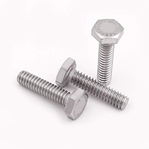 KINJOEK 100 Pieces 1/4-20 x 1-1/2 Inch Stainless Steel Hex Bolts, Hex Head Cap Screw Bolts, 18-8 304 S/S Fully Threaded Hexagon Bolts Fastener
