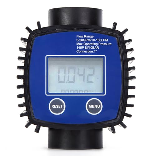 Digital Flow Meter, 5-120 L/Min 1 Inch Turbine Flow Meter with LCD Display, 1% Accuracy Diesel Fuel Flow Meter for Alcohol, Petrol, Chemical Liquids