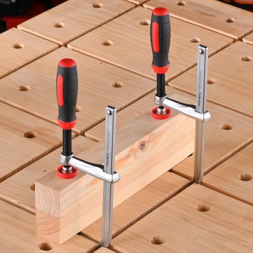 Heavy Duty F Clamps for Woodworking 2 Pack 630 Lbs Clamping Force, Table Saw Fence, Joiner Tool, Bench, Drill Press – Rubber Tips Scratch-Resistant, Ideal for DIY Projects & Saw Rail